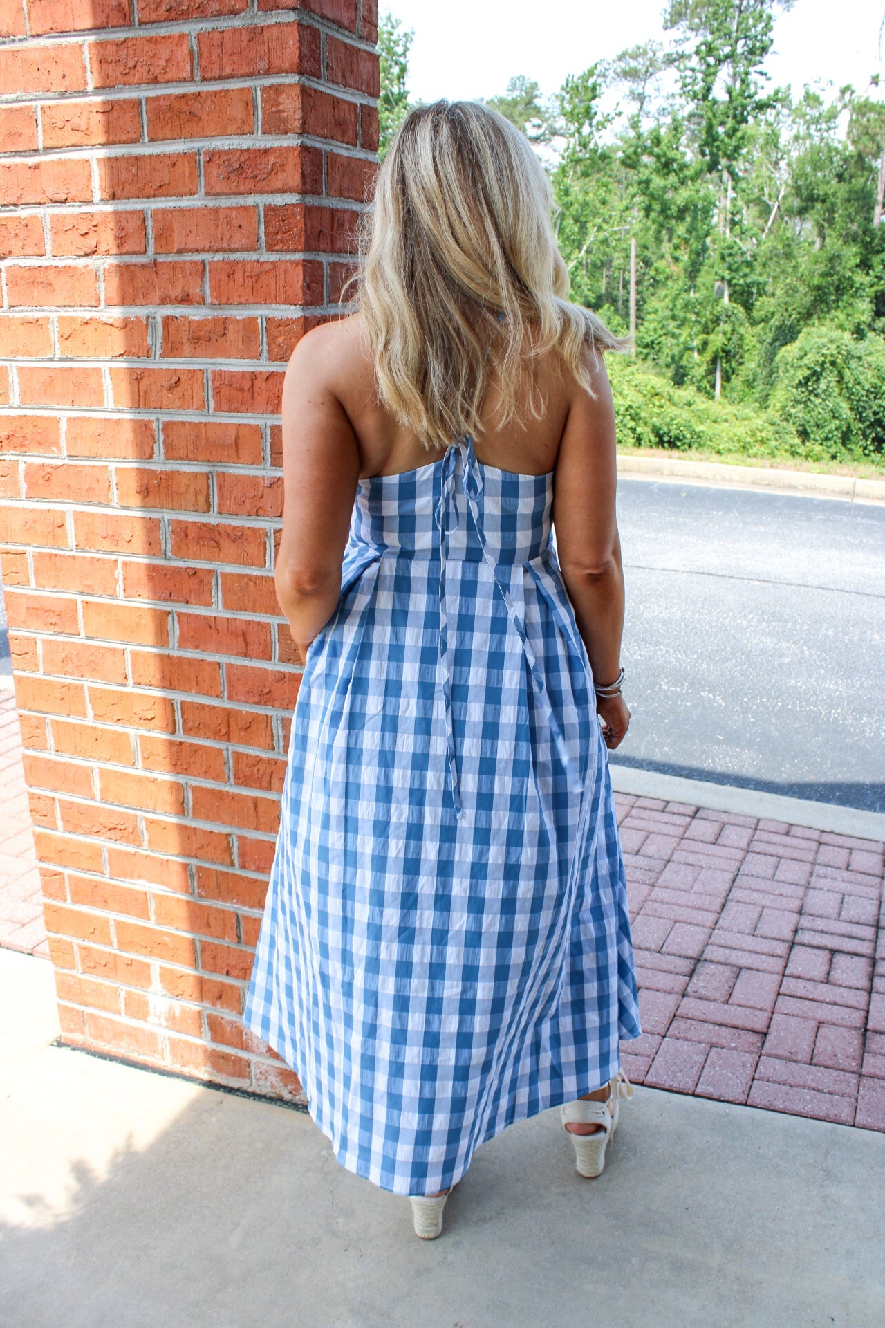Brooks Bow Front Gingham Midi Dress