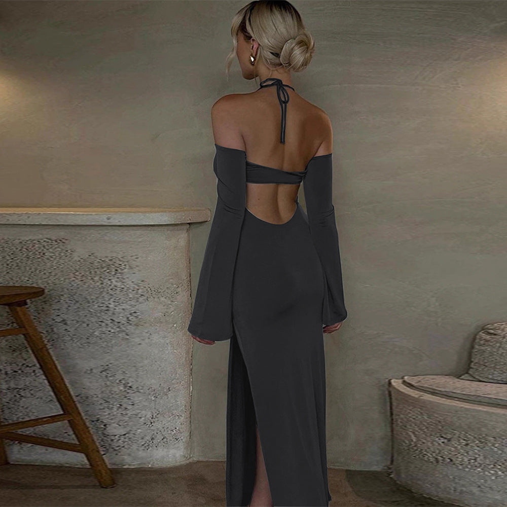 Halter Dress Sweet Spicy Wind Niche Design Slit Dress