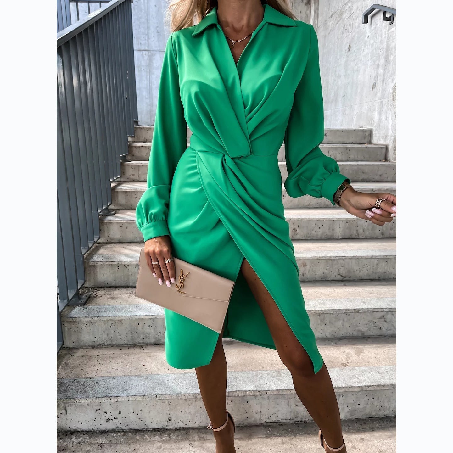 Casual Street Solid Color Criss Cross Dress