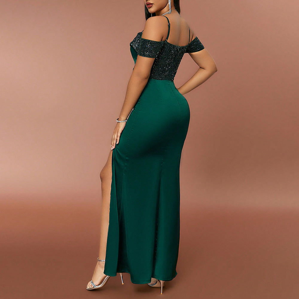 Hanging Sequin Stitching Slimming Strap Bridesmaid Dress Dress