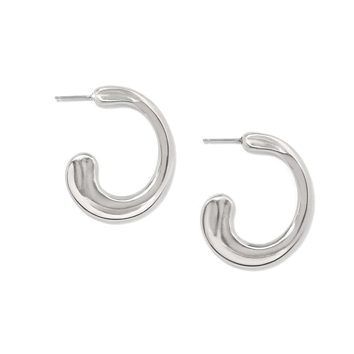 Brighton hoop earrings with smooth silver-plated finish and post backs on a white background