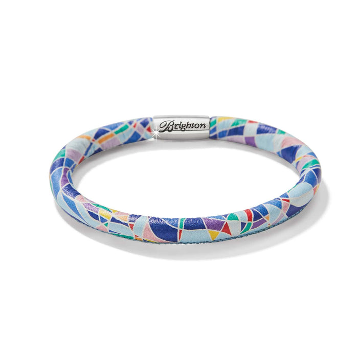 Brighton leather bracelet with colorful mosaic print and silver-plated magnetic clasp on a white background