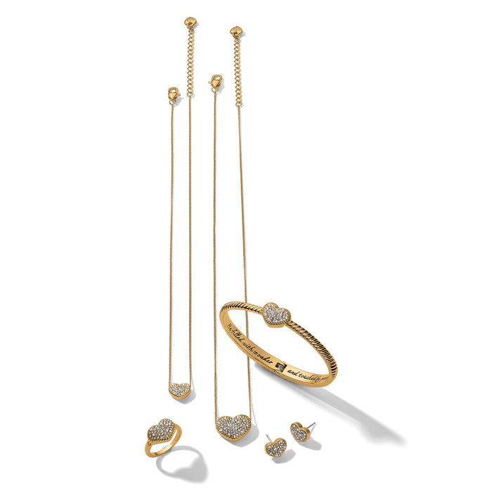 Brighton heart jewelry set with crystal pavΓ© necklaces, bangle, ring, and stud earrings in gold-tone on a white background