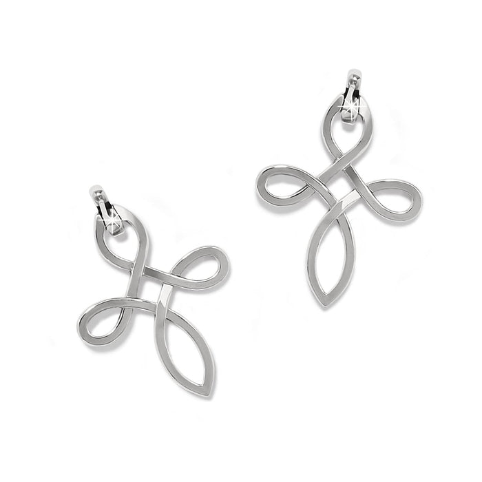 Brighton silver-plated cross earrings with looped openwork design and polished finish on a white background