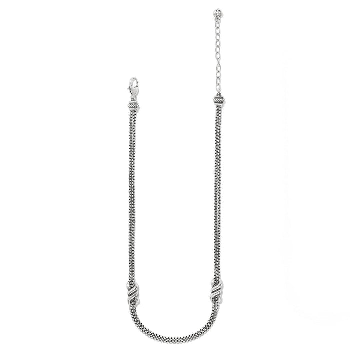 Brighton silver-plated necklace with double box chain strands and twisted rope station accents on a white background