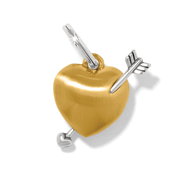 Brighton heart charm in two-tone finish with silver arrow piercing the gold heart on a white background