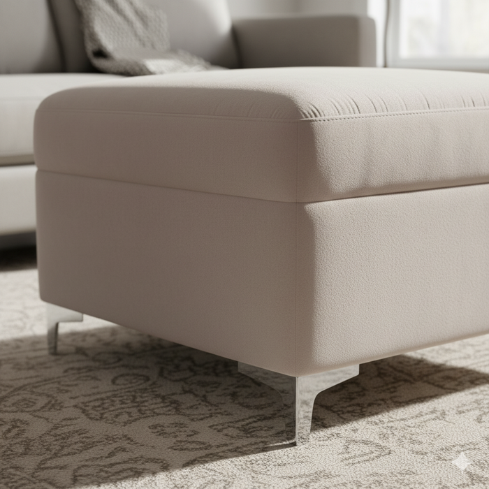 Plush Velvet Square Storage Ottoman Pouffe - Beige, Comfort Footrest & Extra Seating for Living Room