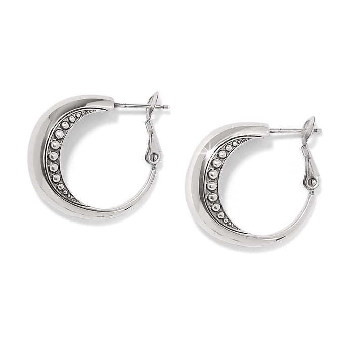 Brighton hoop earrings with silver-plated finish and beaded inner detail, shown side by side on a white background
