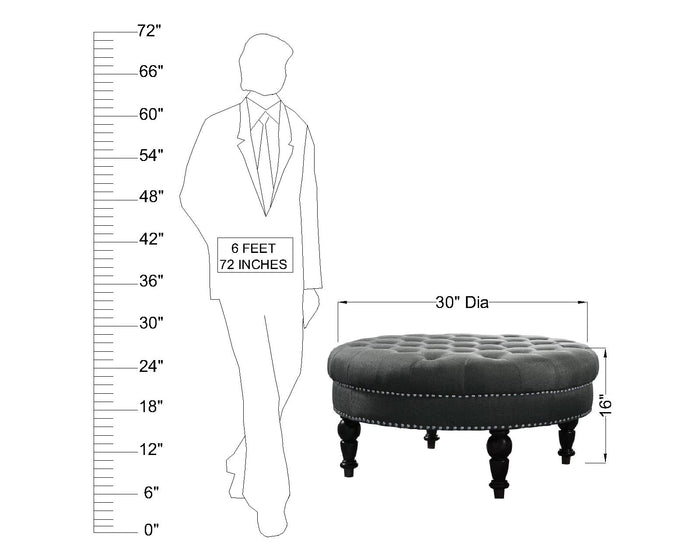 Round Tufted Ottoman with Upholstered and Solid Wood Legs for Living Room