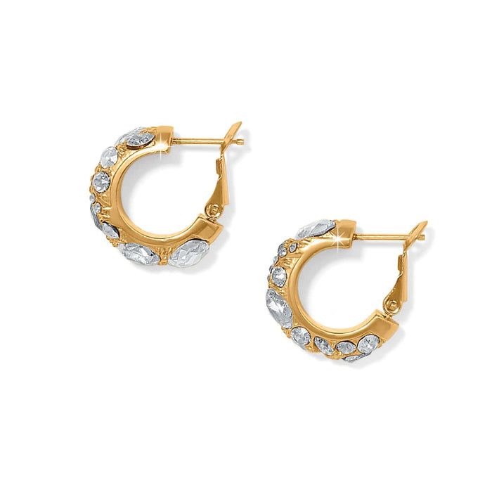 Brighton gold-plated hoop earrings with crystal accents along the front, shown in pair on a white background
