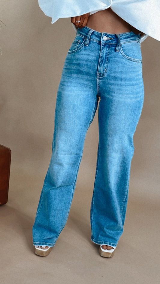 High Rise Wide Leg A Line Denim Jeans, Righteously VERVET