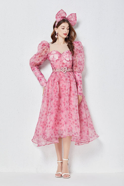 Light Luxury Slim Puff Sleeve Bright Silk Yarn Oversized Puff Dress