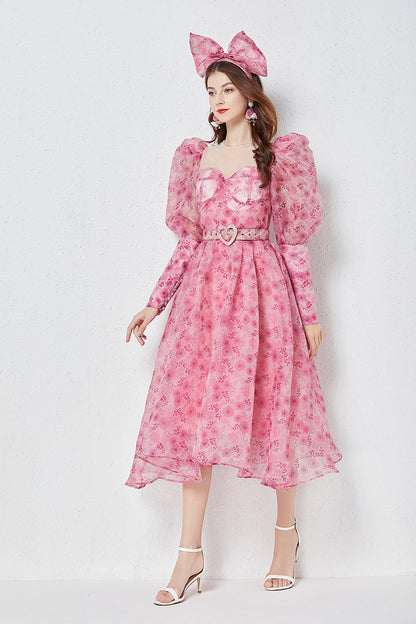 Light Luxury Slim Puff Sleeve Bright Silk Yarn Oversized Puff Dress