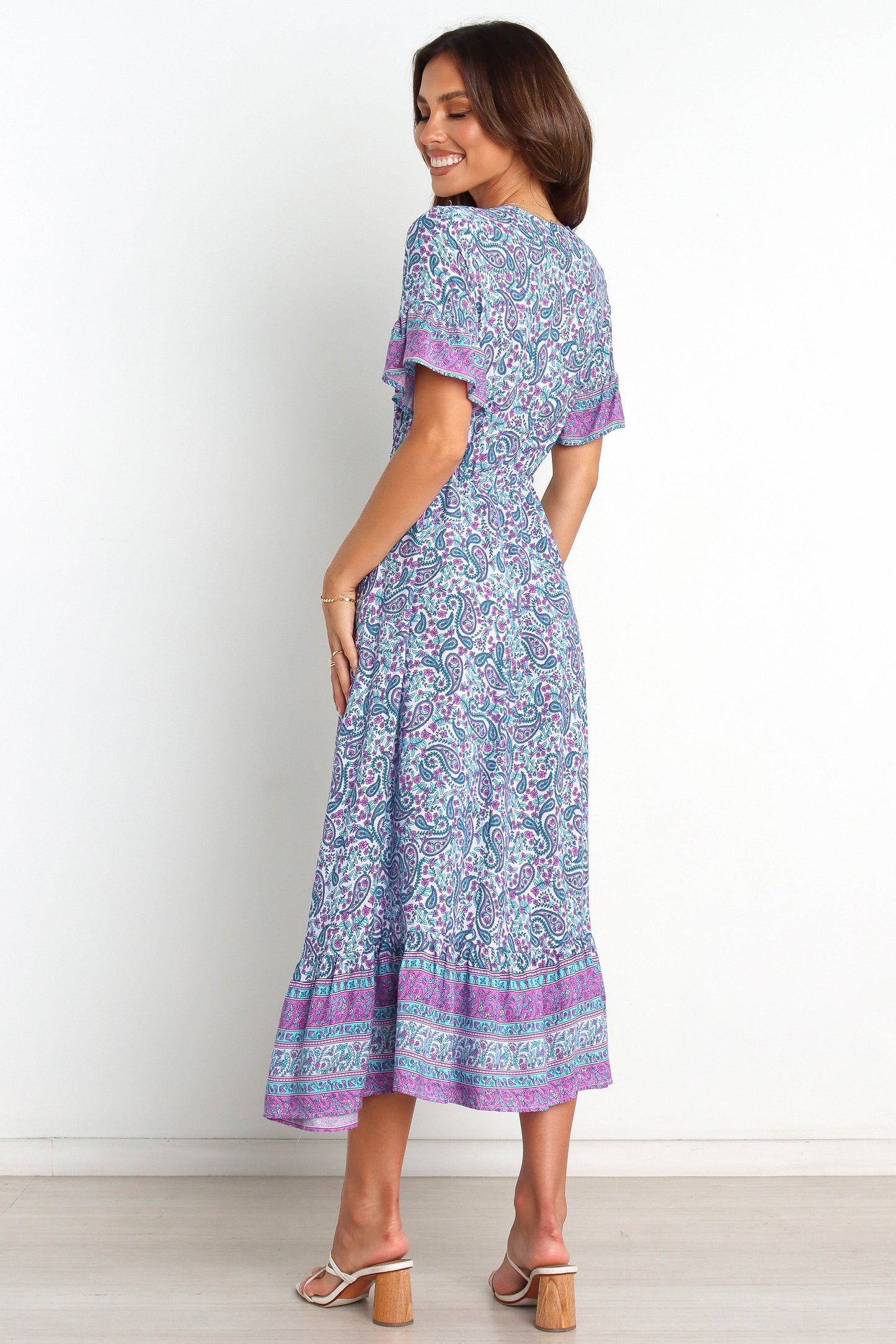 Daily V Neck Printed Loose Short A Line Dress