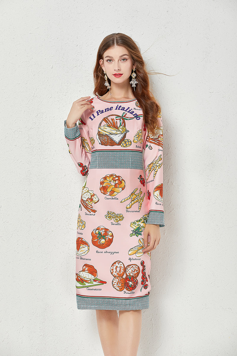 Fall Crew Neck Printed Cami A Line Knee Dress