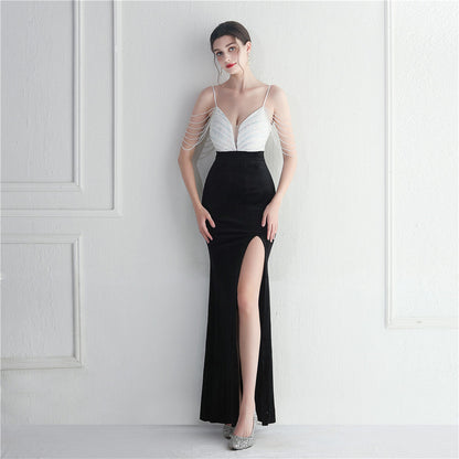 Korean Velvet Sequined Annual Party Social Long Evening Dress