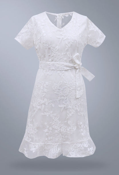 Lace Lace Up V Neck Dress Short