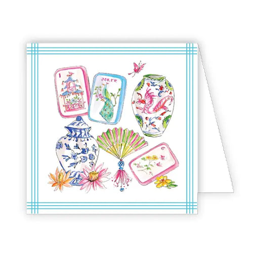 Mahjong Icons Pots Fan Tiles Flowers Enclosure Card