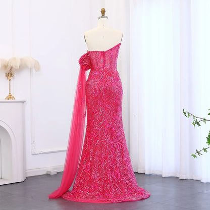 Mermaid Cape Sleeve Scalloped Green Evening Dress
