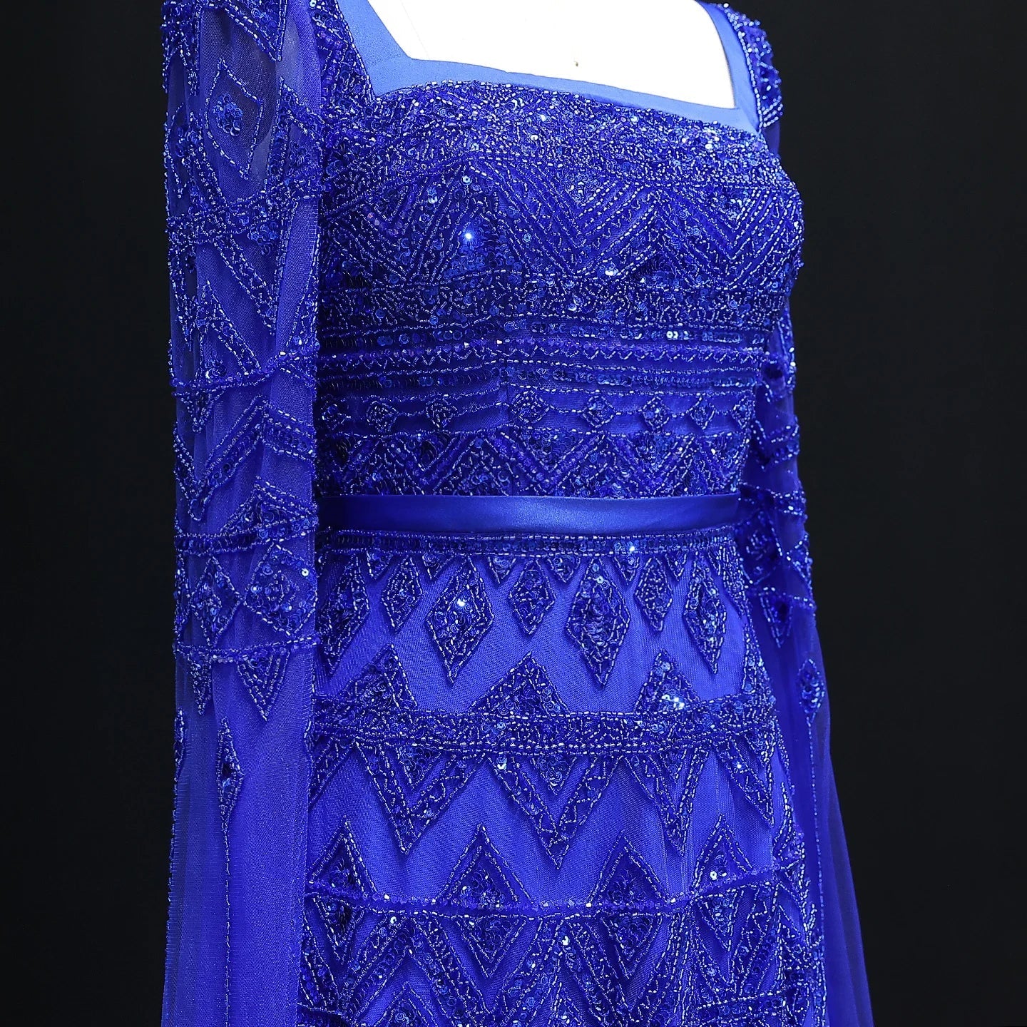 Crystal Beading Evening Dress with Cape Sleeve Customized