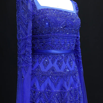 Crystal Beading Evening Dress with Cape Sleeve Customized