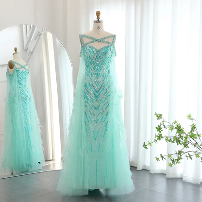 Crystal Fuchsia Mermaid Evening Dresses with Cape Sleeves