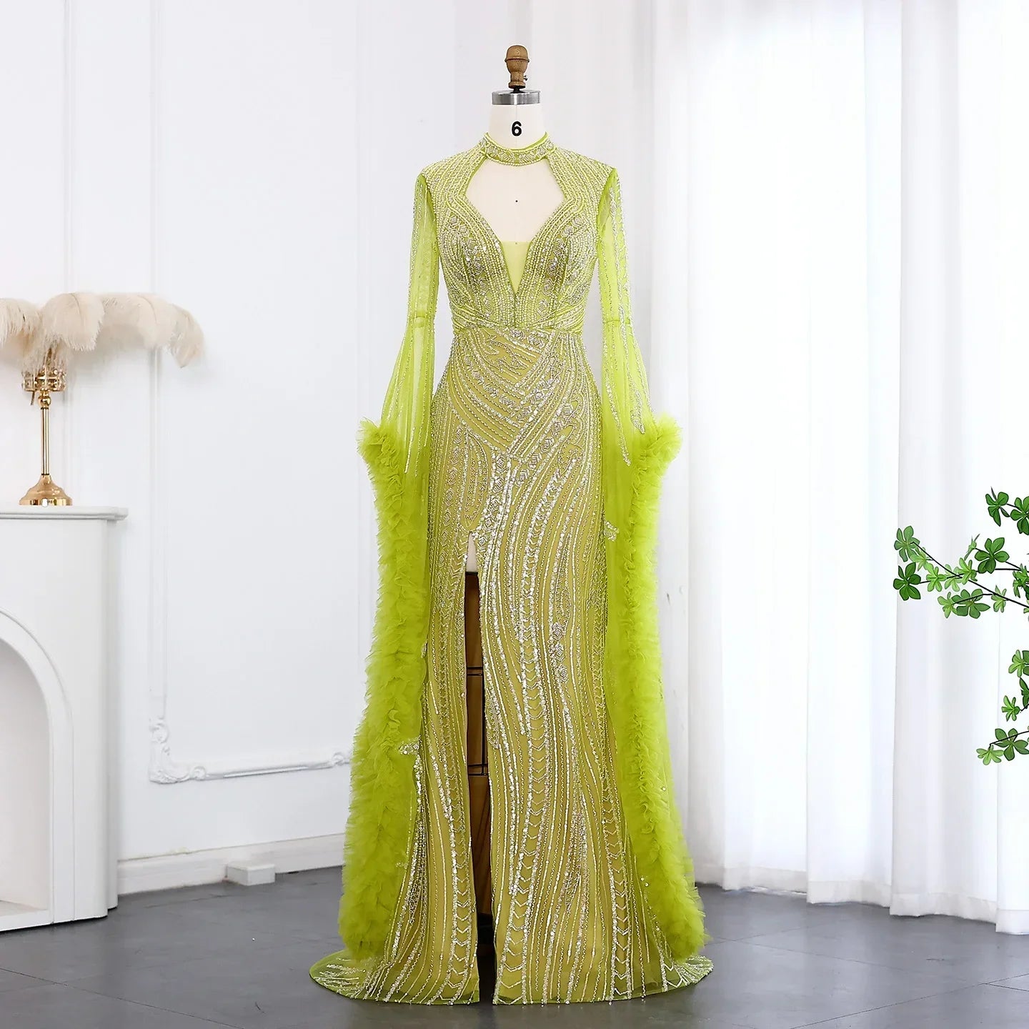 Halter Neck Mermaid Evening Dress with Cape Sleeves