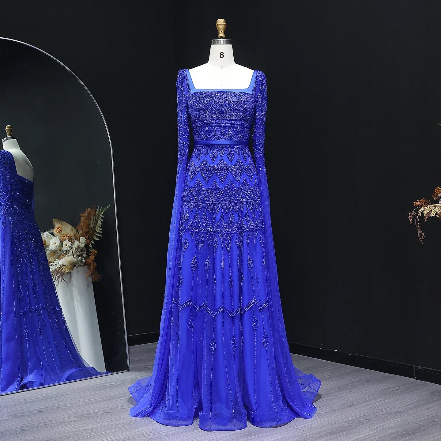 Crystal Beading Evening Dress with Cape Sleeve Customized