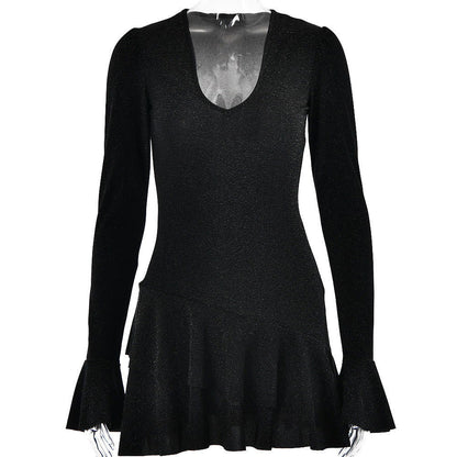 Deep V Plunge neck Flared Sleeves Tight Sheath Dress