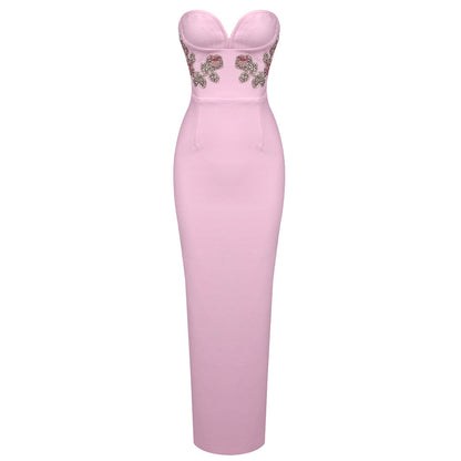 Elegant Pink Dress Tube Top Maxi Dress Elegant Formal