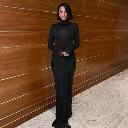 Half High Collar Long Sleeves Tight Dress