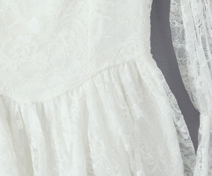 Lace Stitching Elegant Lady Lotus Rhizome Node Solid Color Dress Short Dress