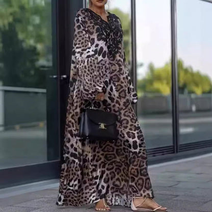 Loose Leopard Print Long Sleeve Dress