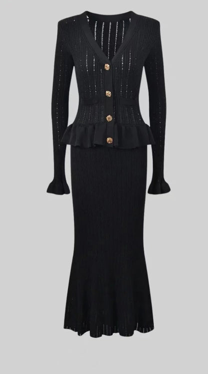 Classic Ruffled V neck Hip Small Fishtail with dress Set