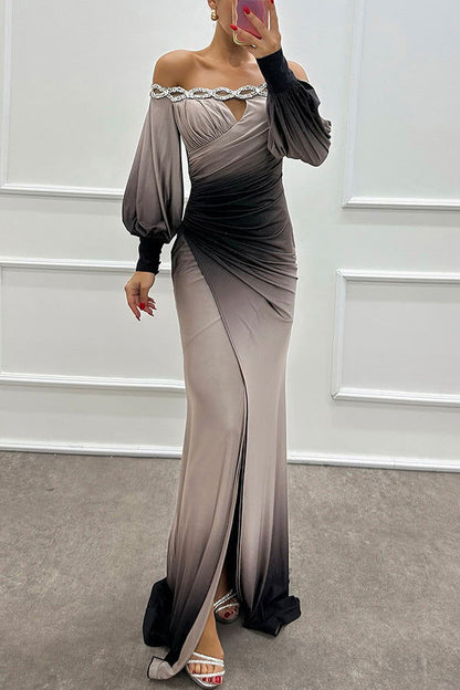 Long Sleeve Off Shoulder Printing Dress Casual Party Dress