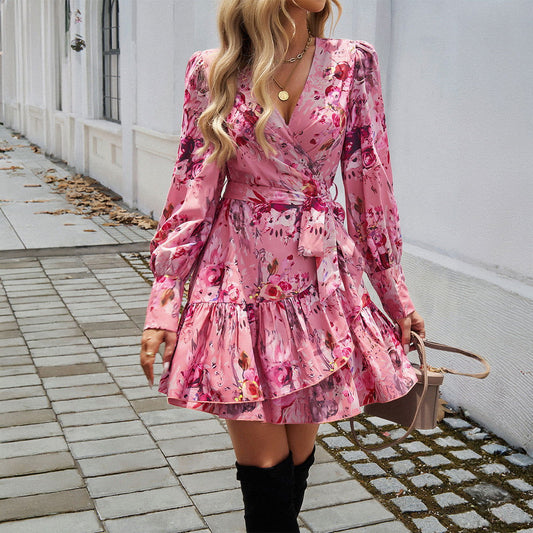 Dress Elegant V Neck Printed A Line Dress