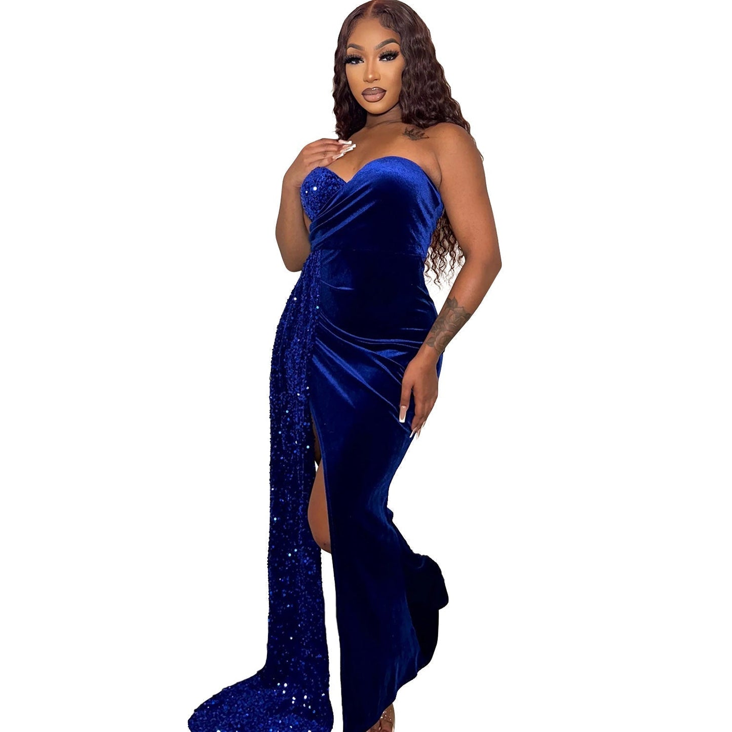 Nightclub Party Sequin Swing Stitching Chest Wrapped Dress