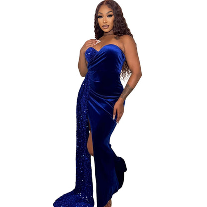 Nightclub Party Sequin Swing Stitching Chest Wrapped Dress