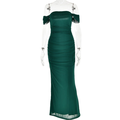 Dress Slim Fit Backless off-Neck Mesh Stitching Hip Dress