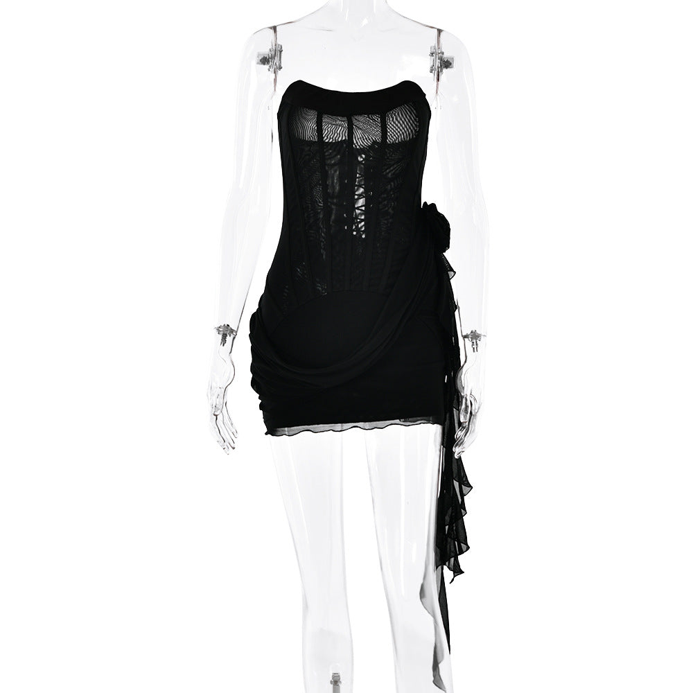 Dress Tube Top See Through Sleeveless Short Tight Dress