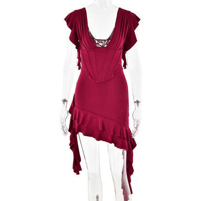 Dress V neck Sleeveless Backless Slim Fit