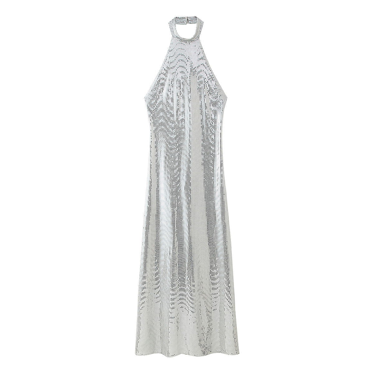 Fall Sequ Hanging Collar Flared Sleeveless Slim Maxi Dress