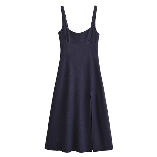 Fall Simple Thin Denim Midi Dress
