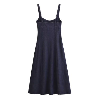 Fall Simple Thin Denim Midi Dress