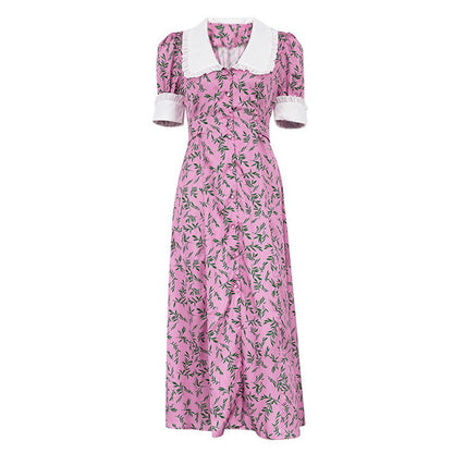 French Design Dress Short Sleeve Doll Collar GracefulMaxi Dress