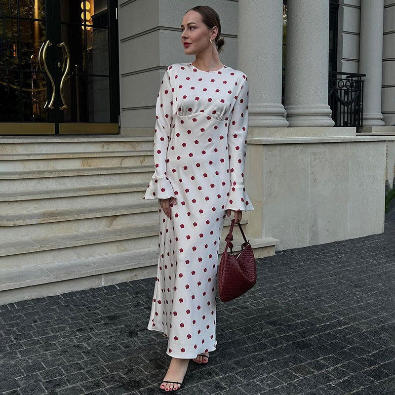 French Printed Bell Sleeve  Casual Maxi Dress