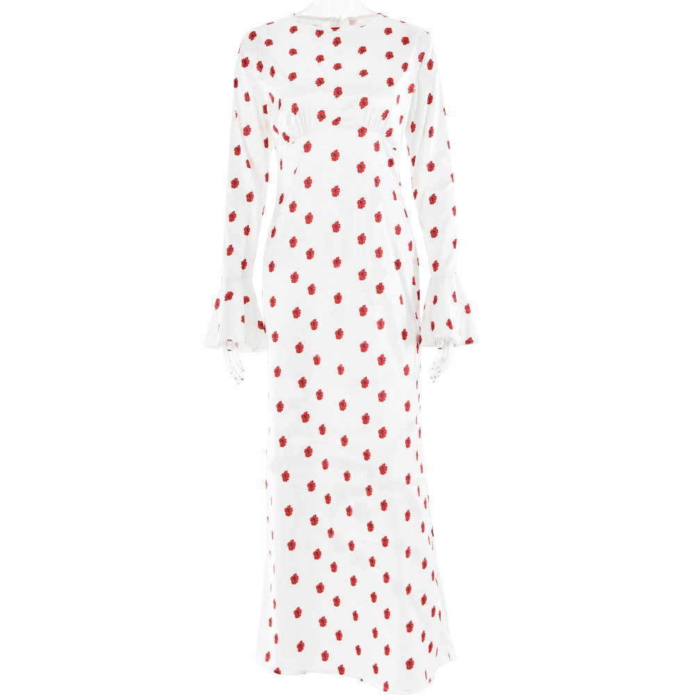 French Printed Bell Sleeve  Casual Maxi Dress