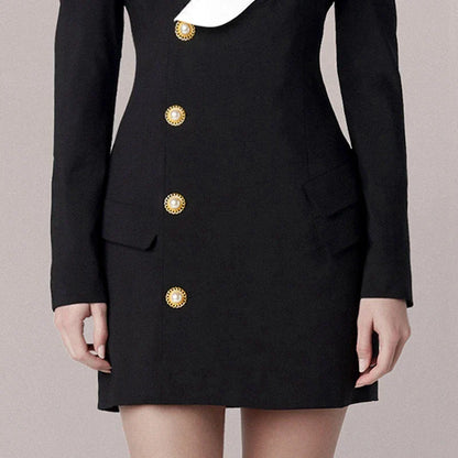 Notched Black White Patchwork Mini Dress