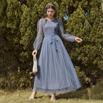 Casual Round Neck Stitching Mesh Dress