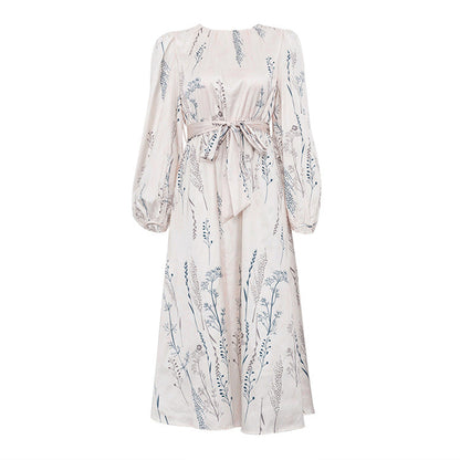 Loose Dress Puff Sleeve GracefulPrinted A line Dress